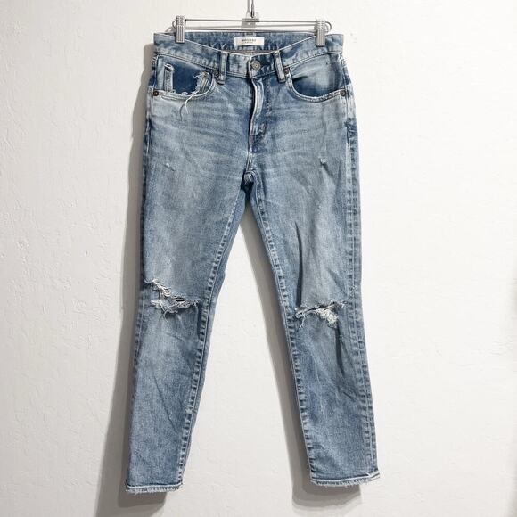 Moussy Denim Sz 26  Distressed Jeans Medium Blue Straight Mid Rise Howa - Picture 1 of 13